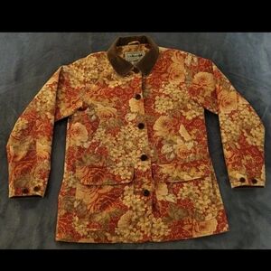 L.L Bean Jacket Women Size Small Vintage All Over Print Floral Chore Barn Coat